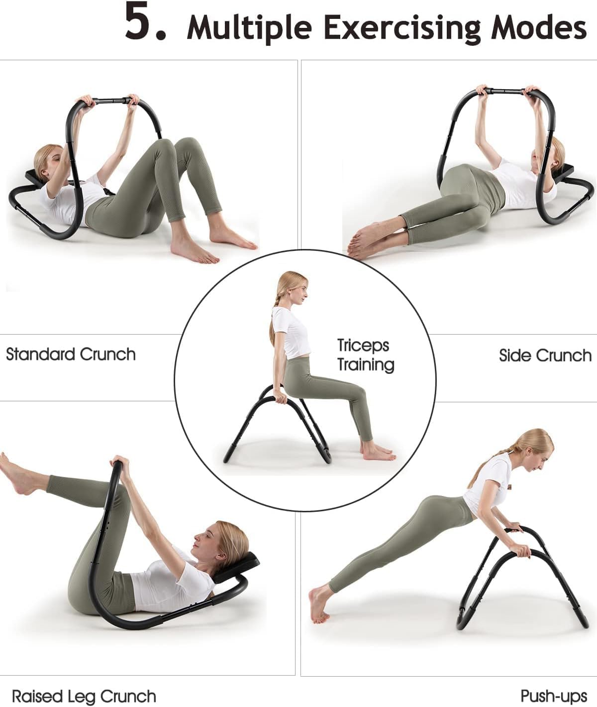 Equipo de abdominales para abdominales, rodillo abdominal, dispositivo asistente para sentarse, máquinas de entrenamiento abdominal para ejercicio en casa, fuerza central, negro