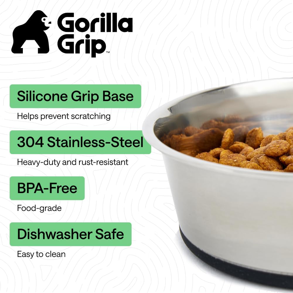 GORILLA GRIP - Juego de cuencos para perros, acero inoxidable 304 de grado