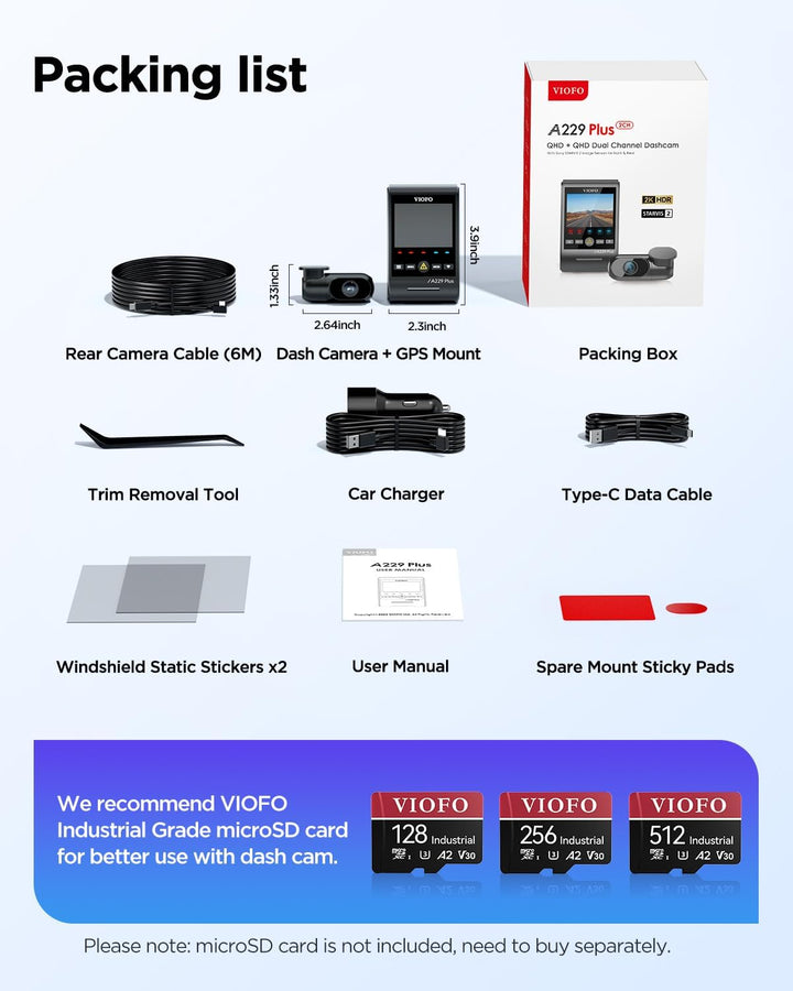 VIOFO A229 Plus Dash Cam frontal y trasera doble STARVIS 2