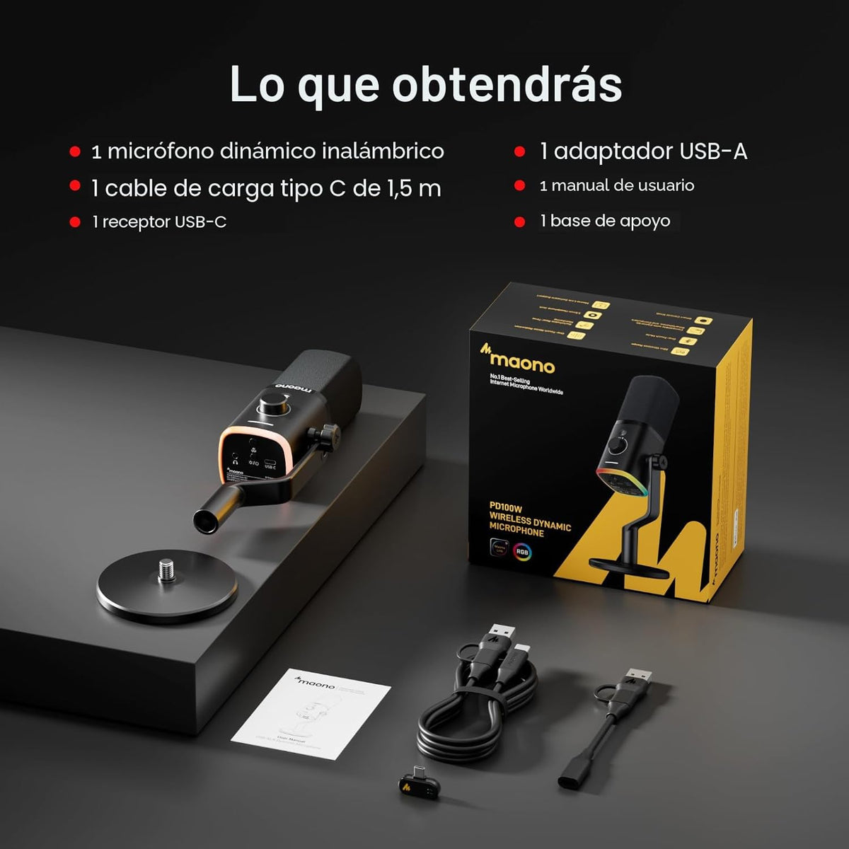 MAONO PD100W Micrófono inalámbrico USB para PC, micrófono dinámico...