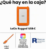 LaCie Disco duro externo resistente USB-C de 2 TB HDD portátil \u20...