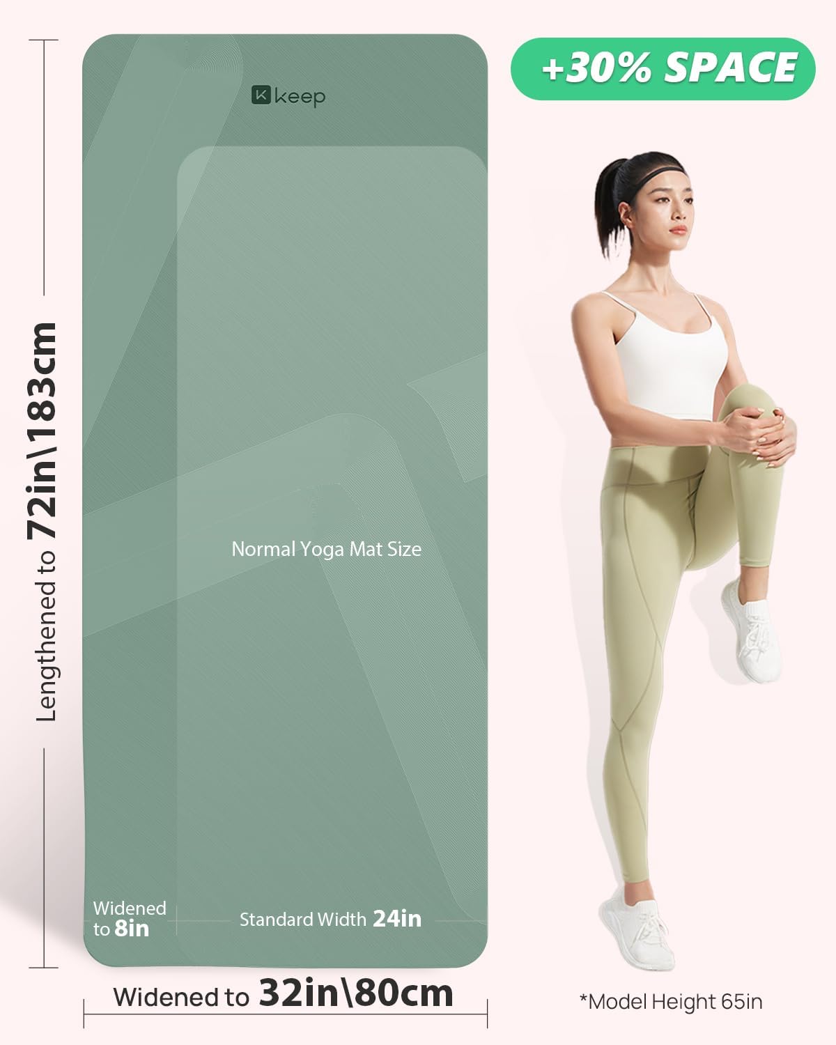 KEEP Tapete de yoga, 32 pulgadas, extra ancho, para hombres y mujeres, 0.276 in de grosor, doble cara, antideslizante, ecológico, tapete de yoga para pilates, entrenamiento y fitness