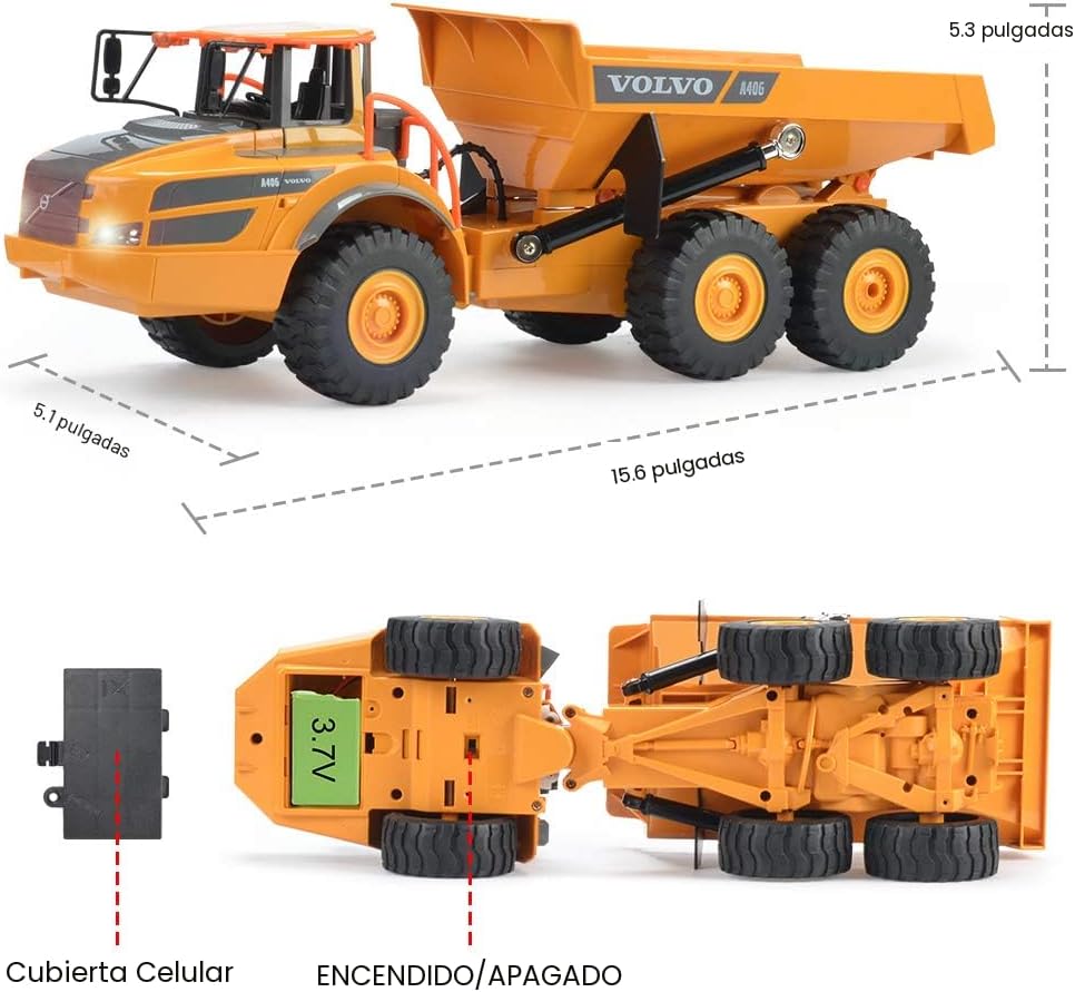 DOUBLE E Volvo RC Camión Volquete de Juguete para Niños, Transporta...
