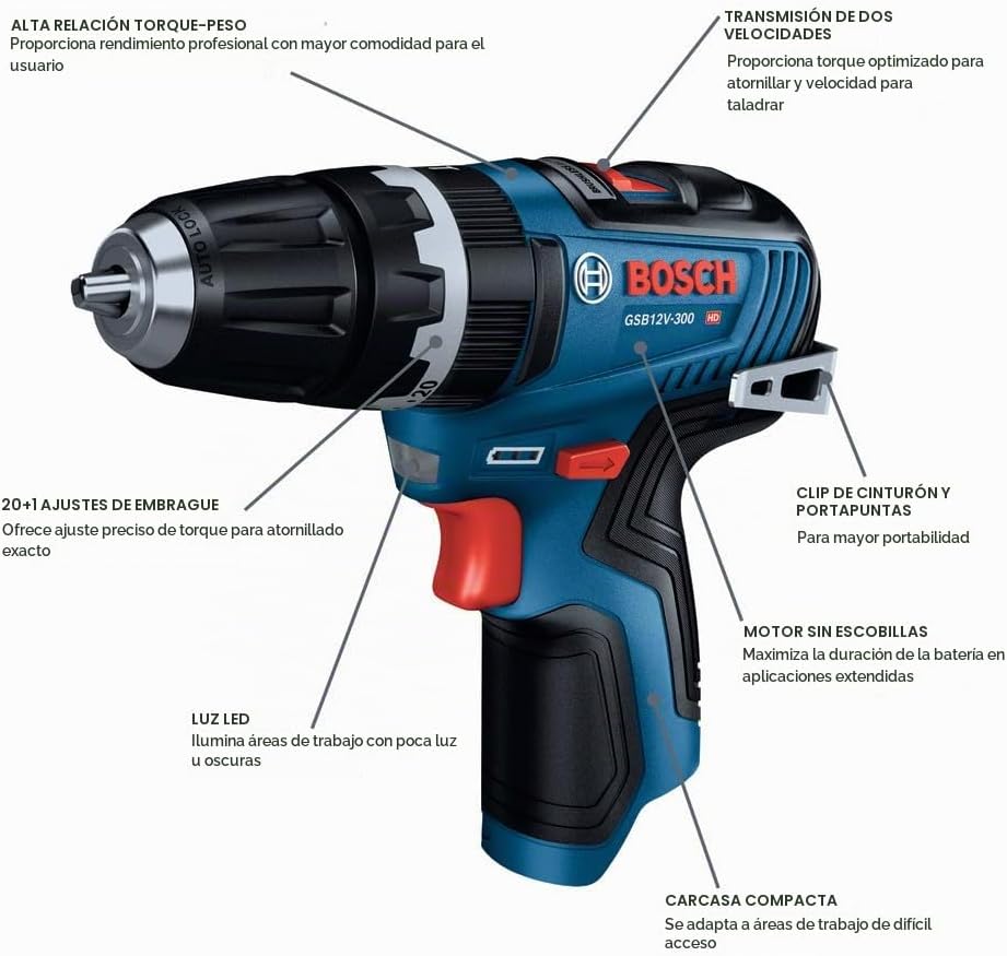 Bosch GSB12V-300N 12 V Max taladro de martillo sin cepillo de 3/8 pulg. / conductor (herramienta desnuda)