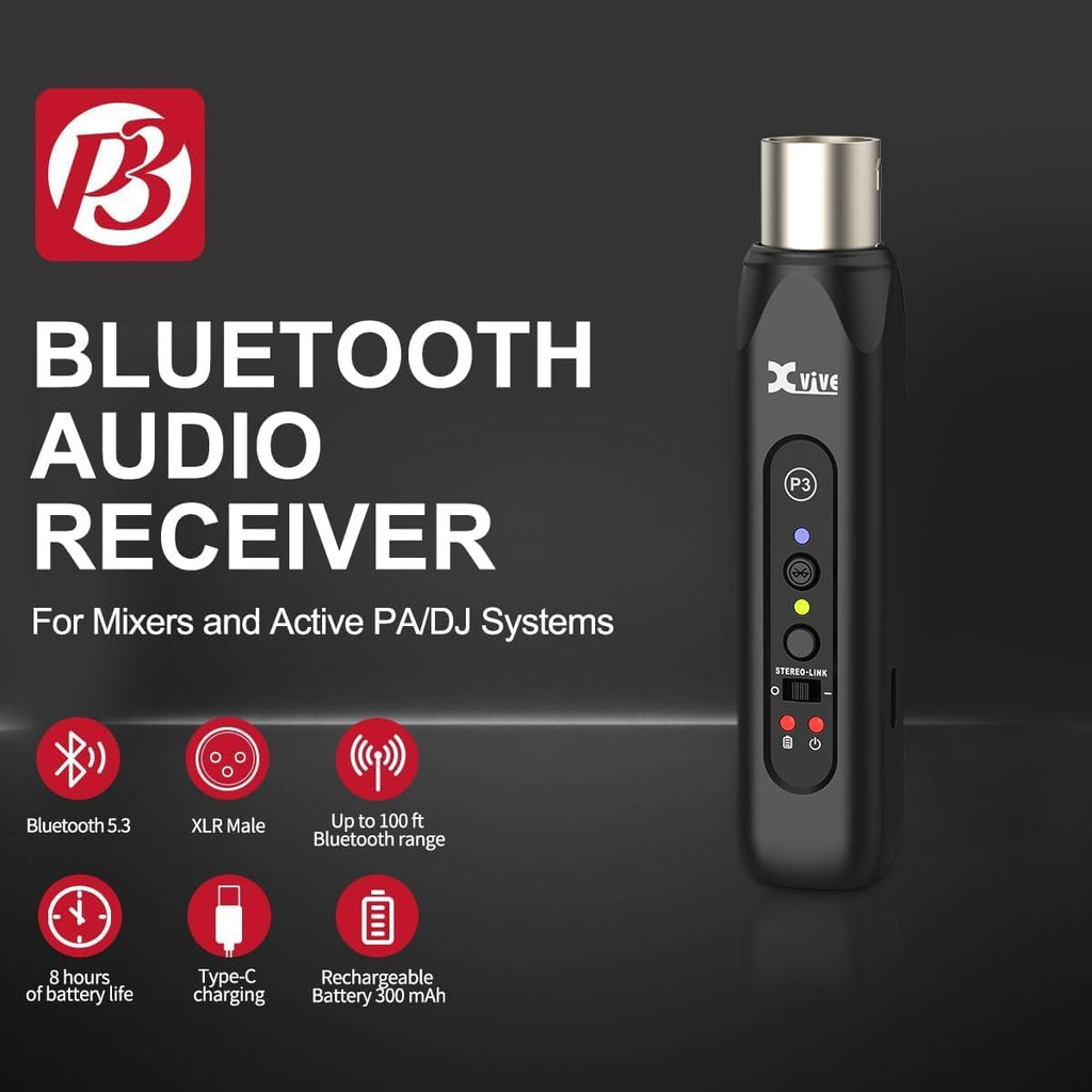 Xvive Receptor P3 Bluetooth XLR para mezclador de audio, PA activo, sistemas DJ