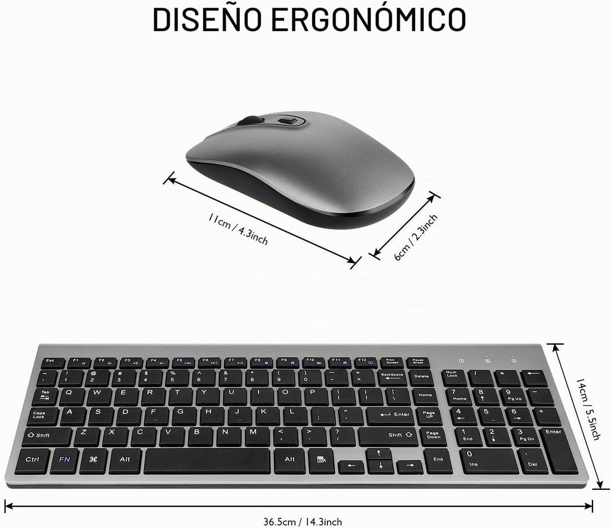 cimetech Combo de teclado y mouse inalámbricos, juego de teclado er...