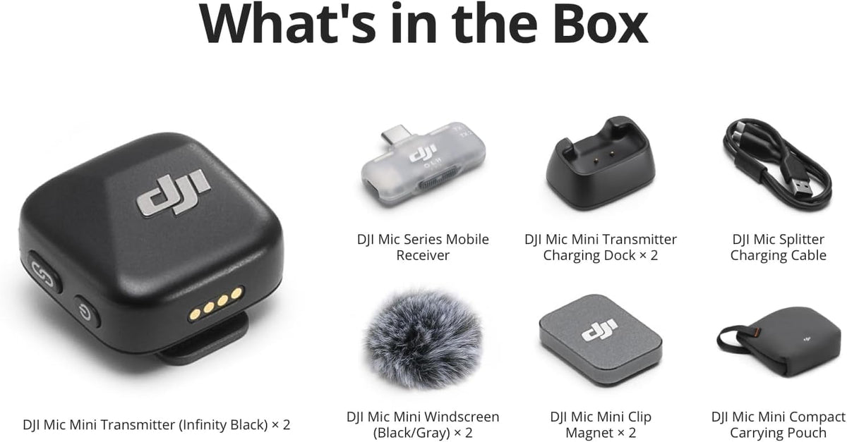 DJI Mic Mini (2 TX + 1 Mobile RX), ultraligero, cancelación activa de ruido