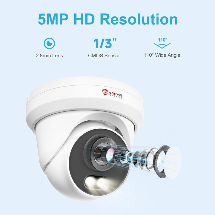 Anpviz Cámara PoE de 5MP, Cámara IP de Seguridad Turret Completamen...