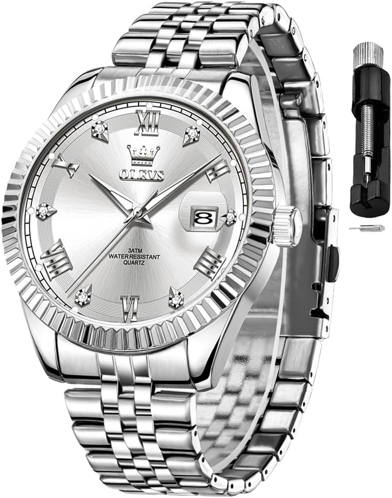 OLEVS Reloj Clásico para Hombre Diamante Analógico Lujo Acero Inoxidable a Dos Tonos Resistente al Agua con Fecha Luminous para Hombres