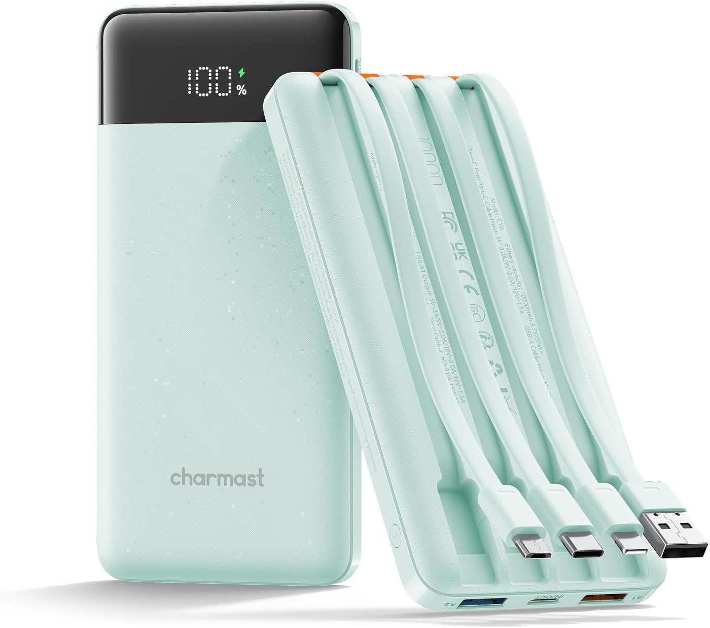 charmast Cargador portátil de carga rápida, 4 cables incorporados,...