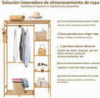 Perchero de bambú para ropa de 6 niveles, estante colgante de ropa con ganchos laterales, estante de ropa resistente, organizador portátil de armario