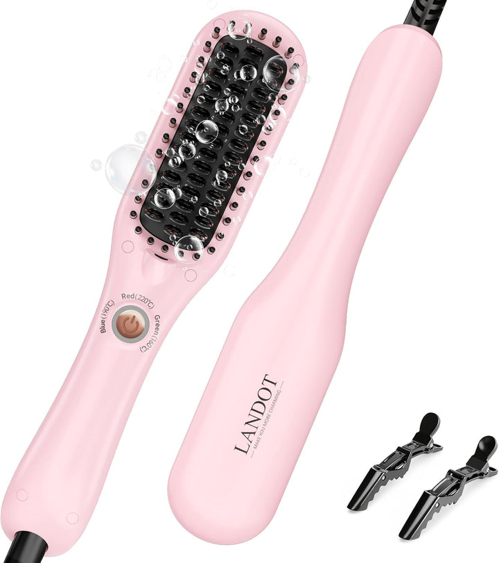 LANDOT - Mini cepillo alisador de cabello con calefacción, peine ca...