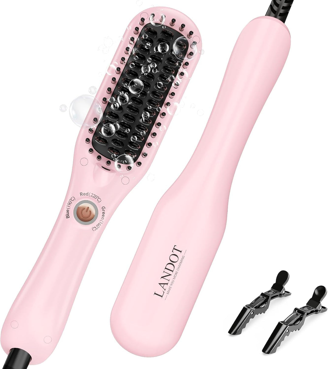 LANDOT Mini Hair Straightener Brush - Ionic Ceramic Travel Hot Comb...