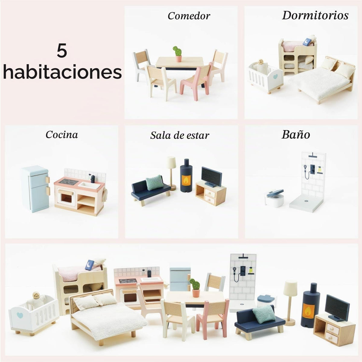 Le Toy Van Wooden Dolls House Full Starter Furniture & Accessories Playset