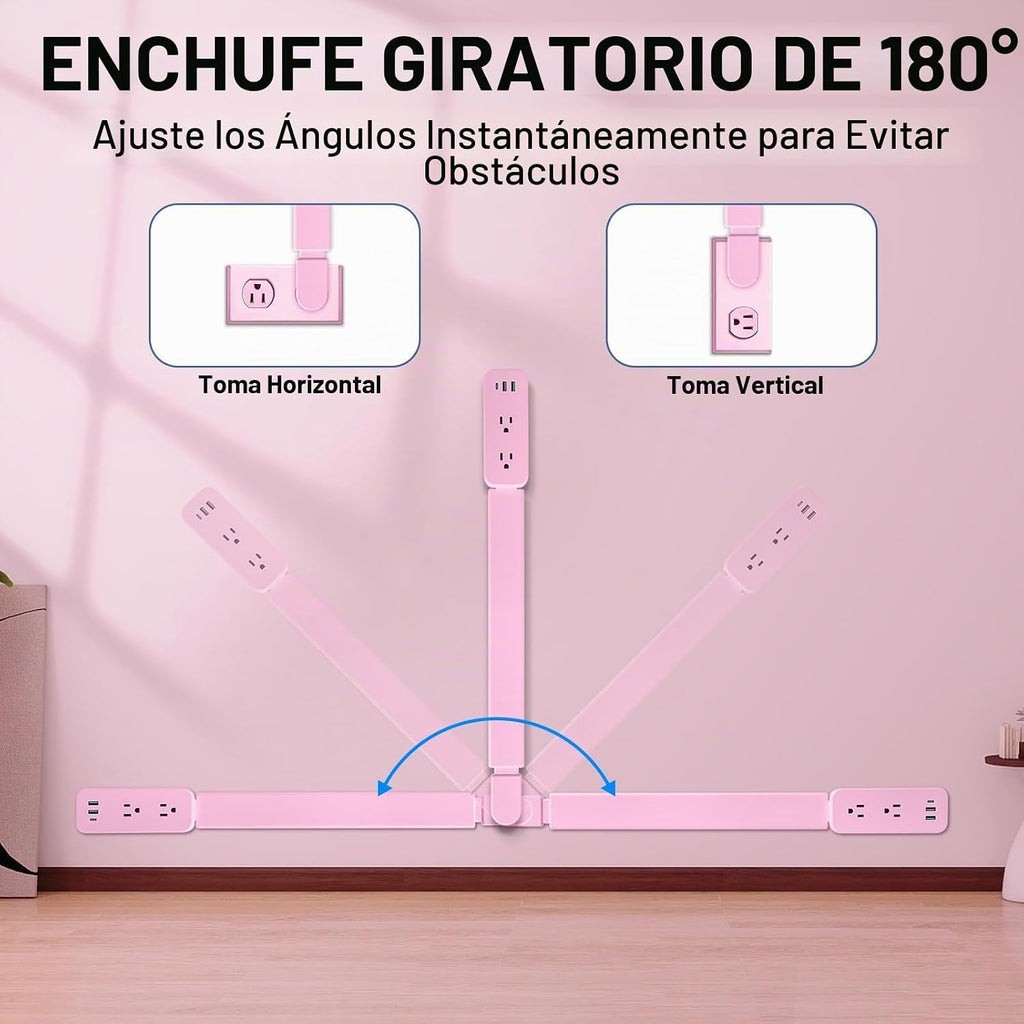Extensor de toma de corriente eléctrica: cuenta con USB-A, USB-C y 2 salidas de CA, se extiende de 22 a 34 pulgadas, gira tomas de acceso de 180° de difícil acceso, enchufe de pared, mesitas de noche, sofás, escritorios y más