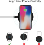 Amazon Basics Cargador inalámbrico, almohadilla de carga inalámbrica con certificación Qi de 15 W con cable USB, compatible con iPhone 15/14/13/12/11/X, Samsung y LG, compatible con funda, negro