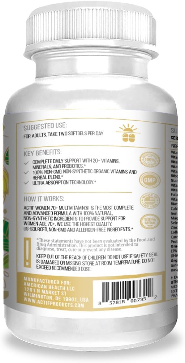 ACTIF Multivitamínico orgánico para mujeres mayores de 70 años con...