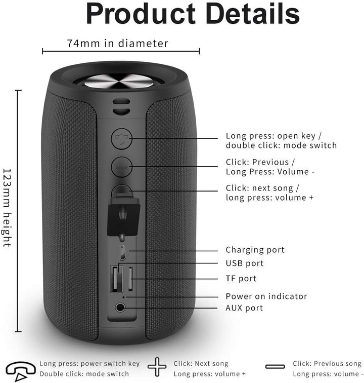 ZEALOT Altavoz Bluetooth portátil, S32 al aire libre, impermeable I...