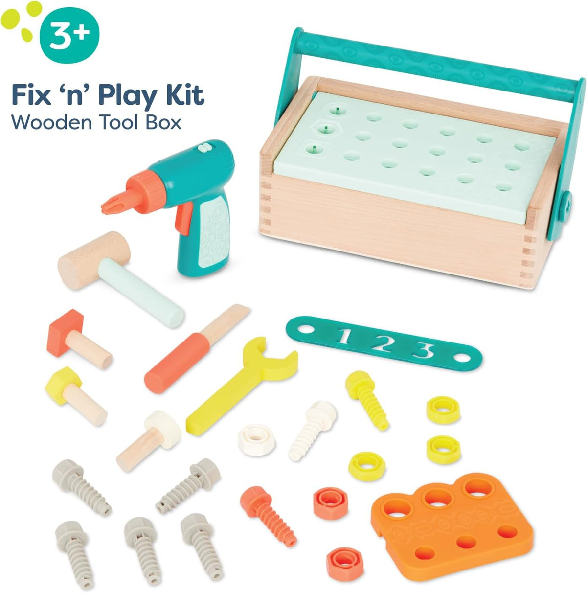 B. toys Caja de herramientas de juego de simulación, kit Fix 'n' Play, 25