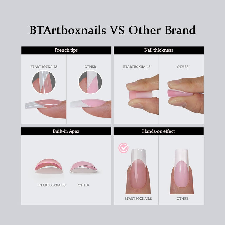 BTArtboxnails XCOATTIPS - Uñas a presión cortas con punta francesa,...
