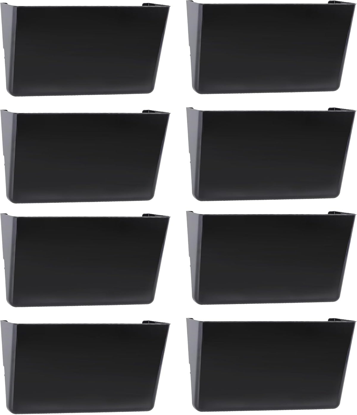 Paquete de 8 organizadores de archivos colgantes de plástico negro con un solo bolsillo, soporte para revistas, correos de papel para montaje en pared, contenedores montados para carpetas