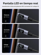 UGREEN Cable USB C de 240 W con pantalla digital, paquete de 2, PD 100 W