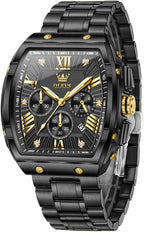 OLEVS Reloj para Hombres Analógico Cuarzo Lujo Diamante Resistente al Agua Cronógrafo Acero Inoxidable Carita Grande Cuadrado Fecha Fase Lunar Romano Relojes de Vestir para Hombres