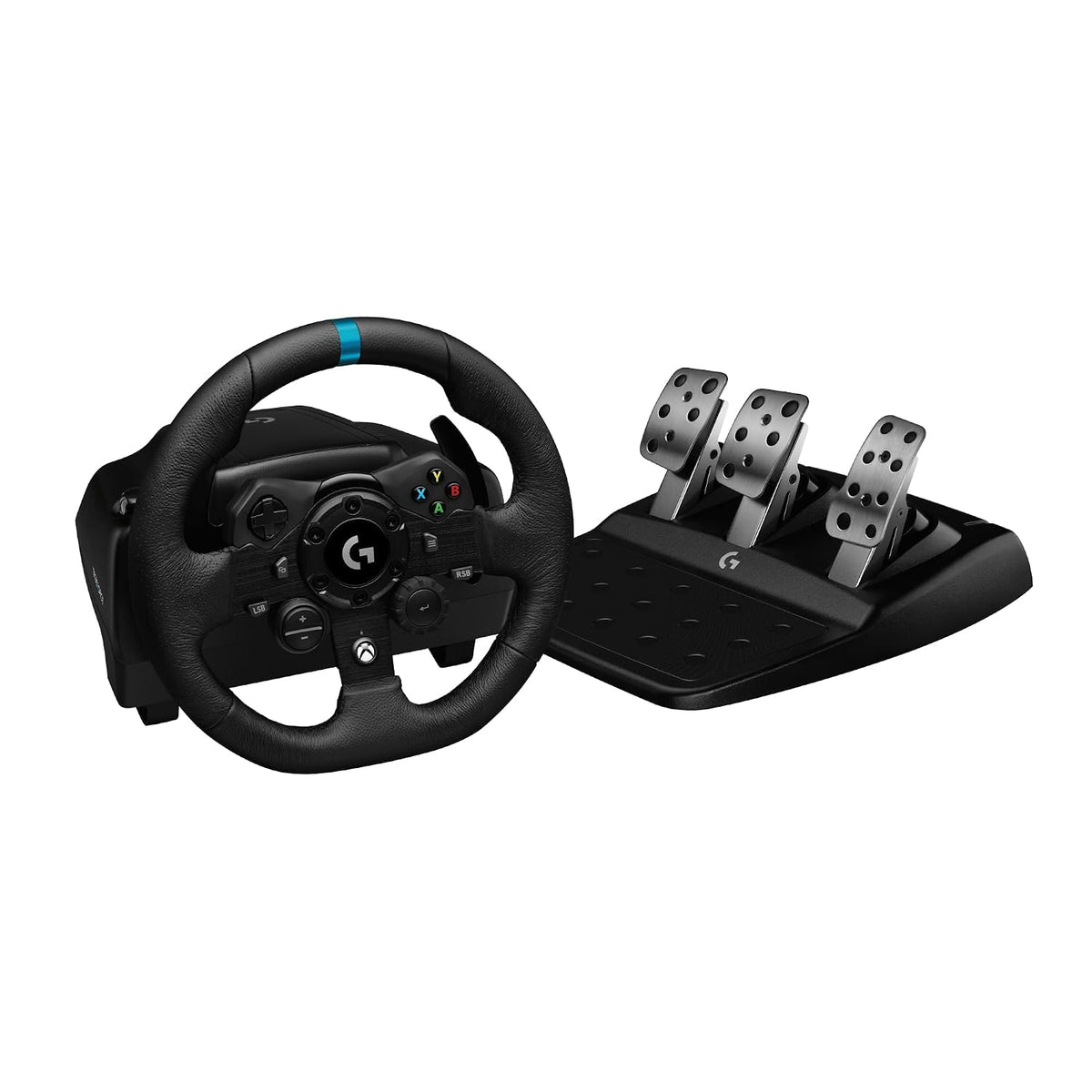 Logitech G923 Steering Wheel y Pedales para Xbox X|S, Xbox One y PC con TRUEFORCE de hasta 1000 Hz, Retroalimentación de Fuerza, Pedal Responsive, Control de Lanzamiento con Doble Cutch, y Cubierta de Cuero Verdadero