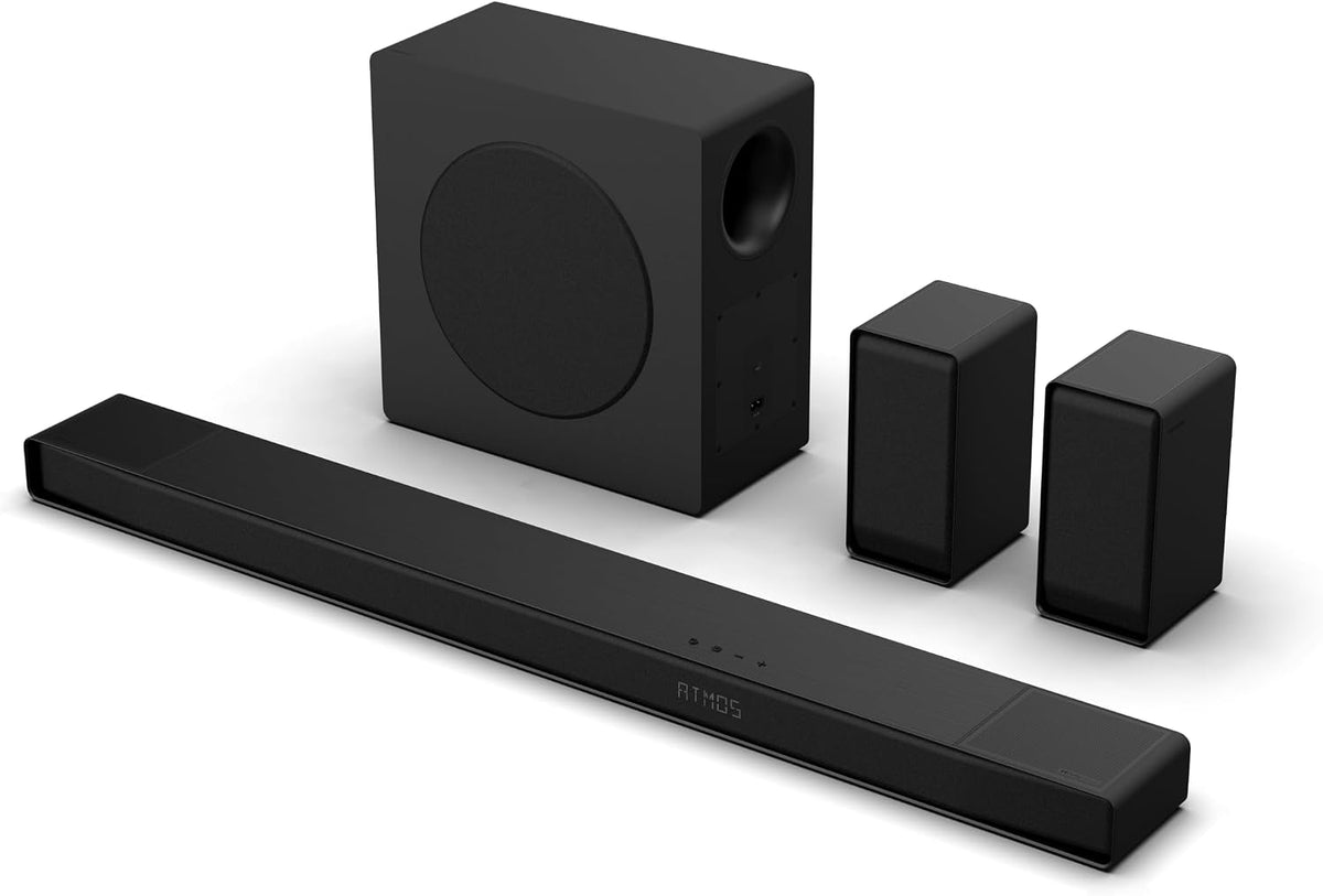 Hisense AX5140Q - Barra de sonido de cine en casa de 5.1.4 canales con subwoofer inalámbrico y altavoces envolventes traseros, altavoces de encendido ascendente, Dolby Atmos, DTS:X, Bluetooth 5.3, HDMI eARC, control de aplicación y control remoto, 7 modos