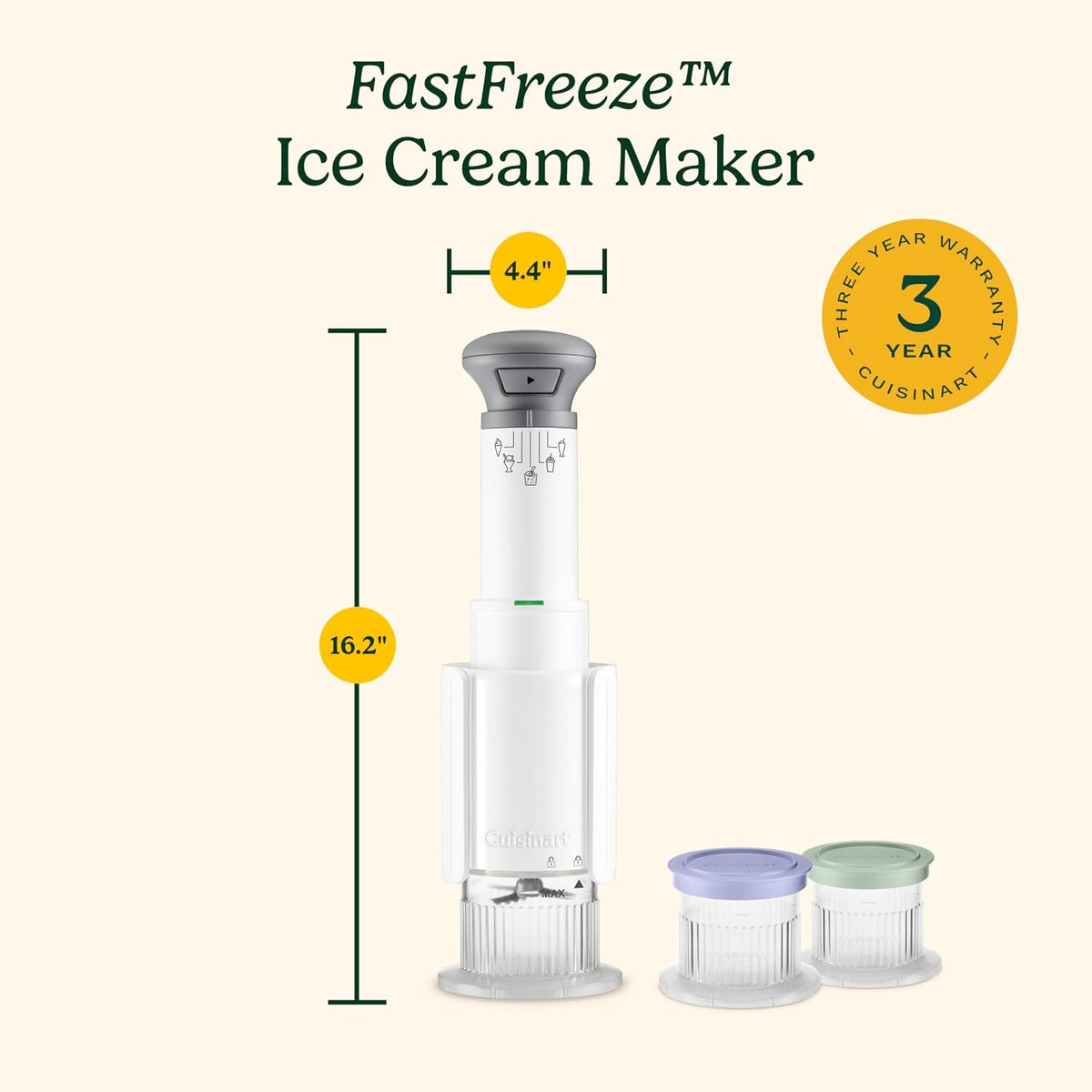 Cuisinart Máquina para hacer helados, 5 en 1, 3 tazas de mezcla de media