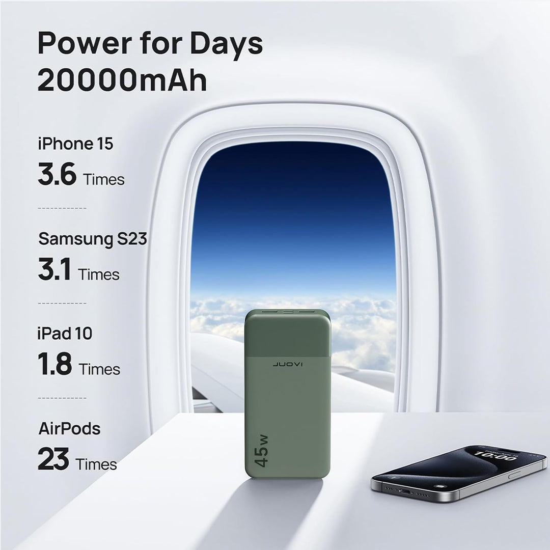 JUOVI J2621 Batería Externa Portátil 20000mAh 45W, Carga Rápida PD...