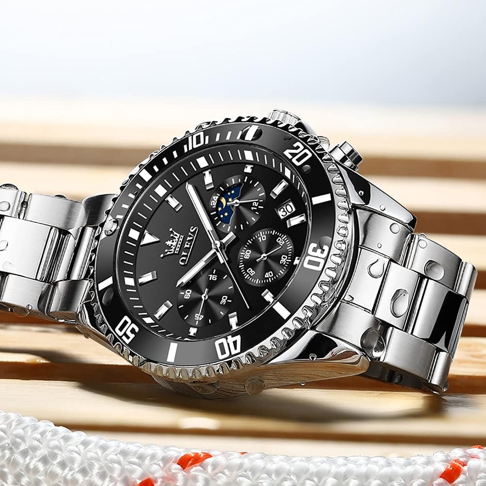 OLEVS Relojes para hombre, de cara grande, de acero inoxidable, resistente al agua, con fecha, analógicos, de cuarzo, modernos, de negocios, relojes de pulsera para hombre
