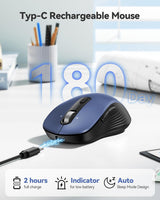 TECKNET Ratón Bluetooth recargable, [USB + BT5.0 + BT3.0], mouse in...