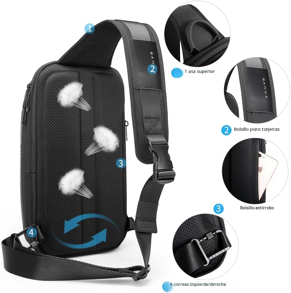 BANGE Mochila cruzada para hombre, bolsa de hombro impermeable para viajes, senderismo y viajes diarios