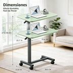 Mesa ajustable sobre cama con ruedas, color verde claro