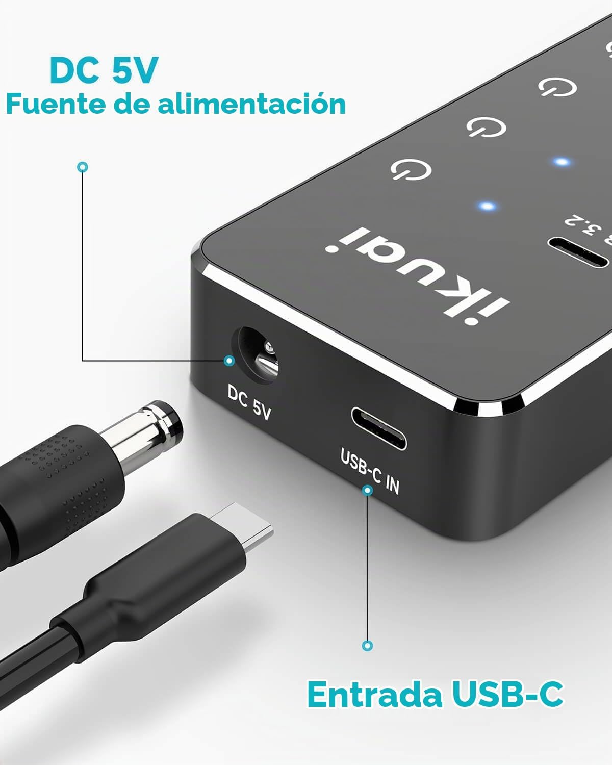 ikuai, hub USB 3.2 de 7 puertos, alimentado, adaptador 5V/3A