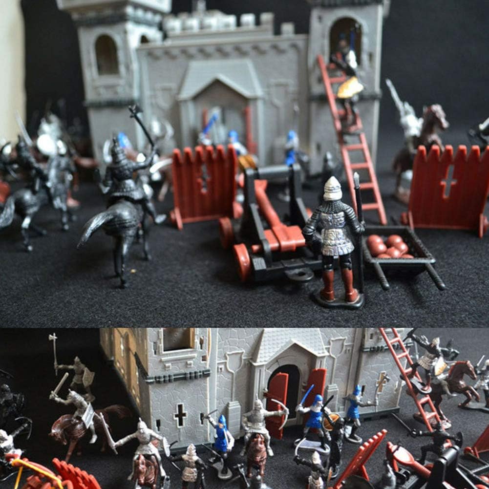 PXRJE Medieval Castle Knights - Figura de acción de juguete del ejército con castillo de montaje, catapulta y carruaje tirado por caballos, ideal para niñas y niños (A1)