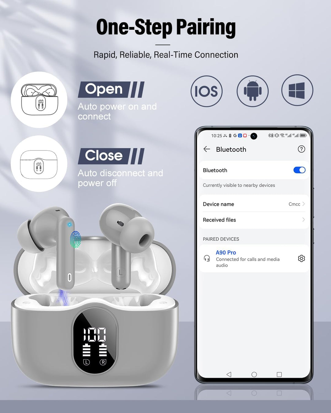 Btootos Auriculares inalámbricos, Bluetooth 5.4, estéreo de bajos,...