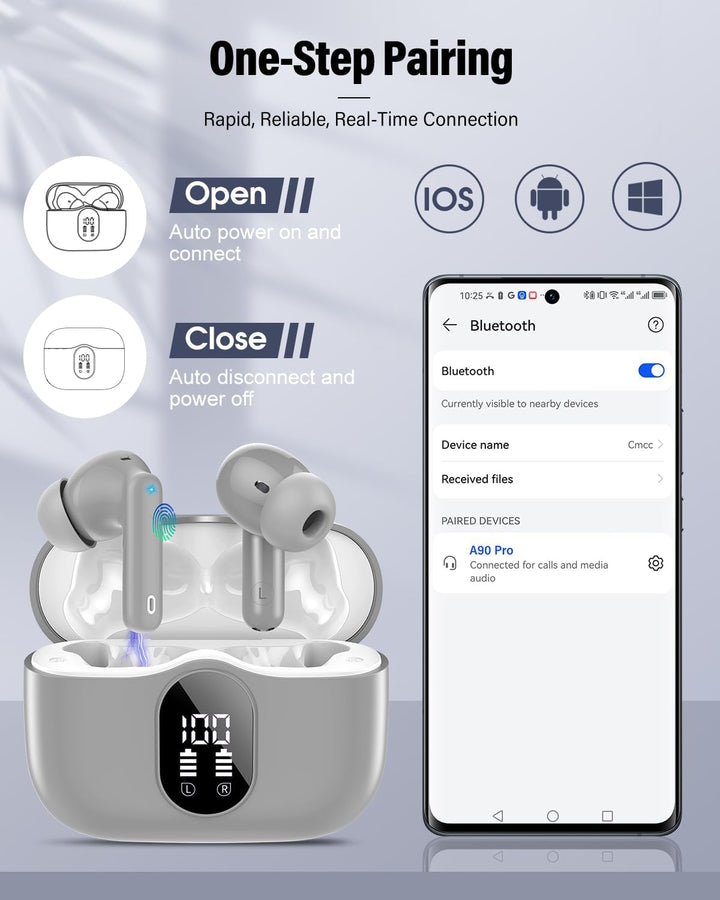 Btootos Auriculares inalámbricos, Bluetooth 5.4, estéreo de bajos,...