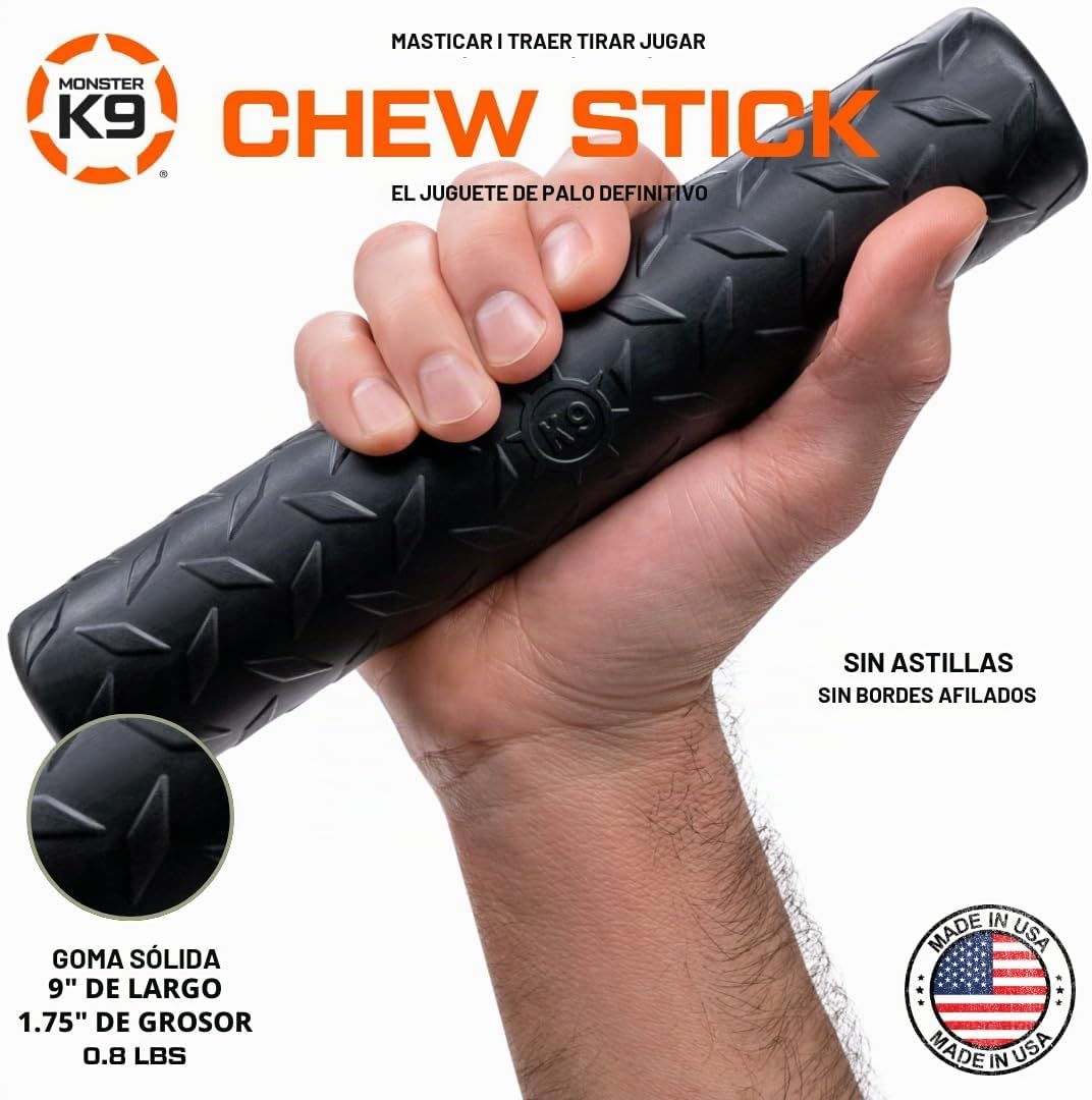 Monster K9 Chew Stick - para masticadores difíciles, juguete para perro de caucho natural, 9 in