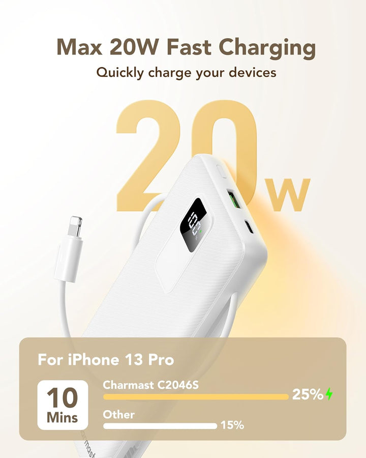 Cargador portátil charmast de 20000mAh con cables incorporados y en...