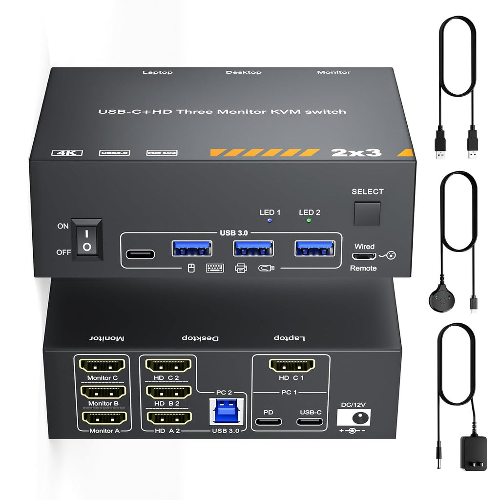 KVM Switch 3 Monitores MST 1 Laptop 1 Escritorio, Reyoten Triple Monitores