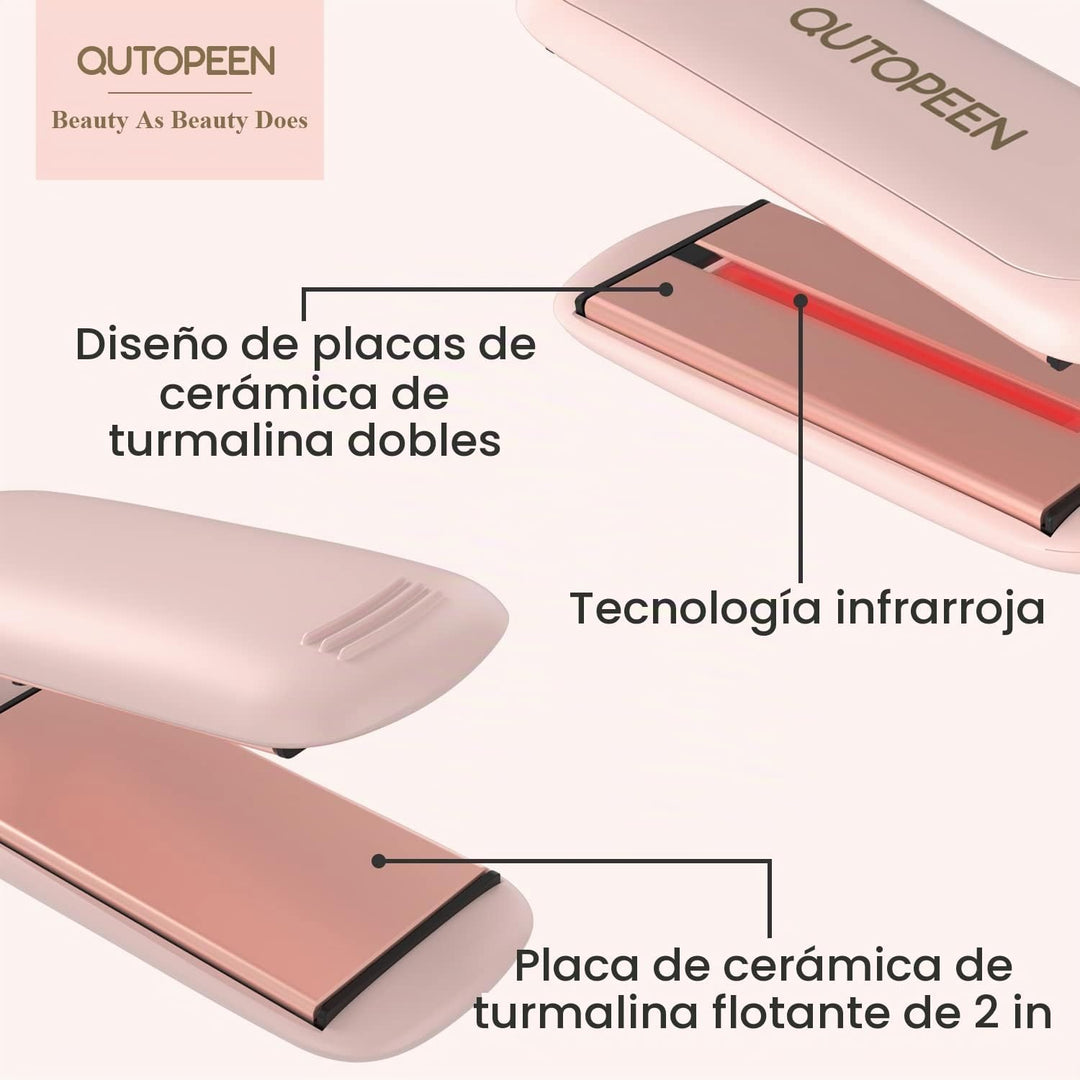 QUTOPEEN Plancha de pelo infrarroja rosa de 2 pulgadas, plancha pla...