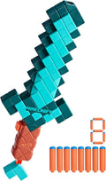 Nerf Minecraft Sword Dart Blaster, Cebado de Retroceso, Borde de Espuma, 8 Dardos N1, Edades 8+