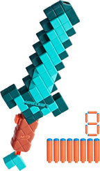 Nerf Minecraft Sword Dart Blaster, Cebado de Retroceso, Borde de Espuma, 8 Dardos N1, Edades 8+