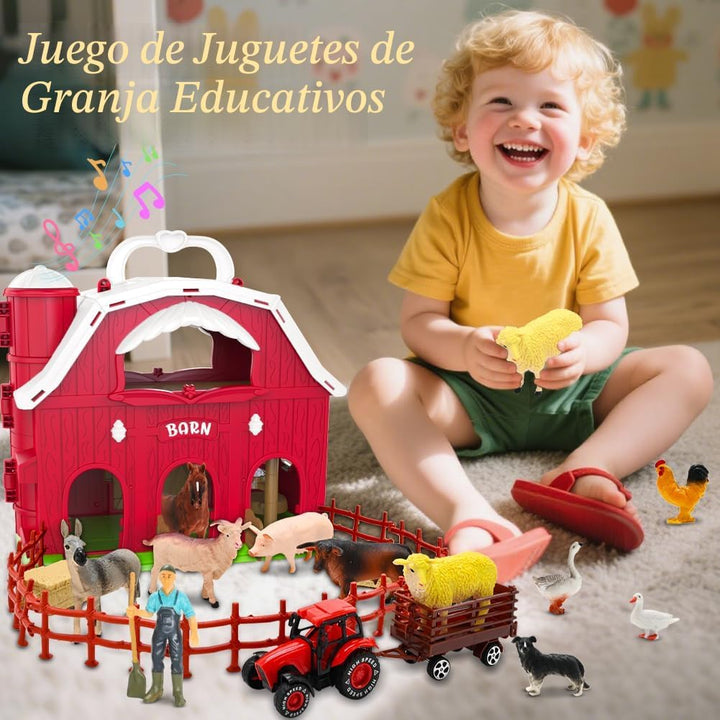 Juguetes de granero rojo para niños pequeños de 1 a 3 años, figuras...