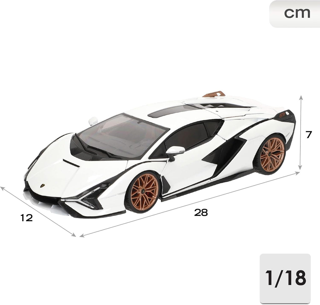 Bburago - Lamborghini Sian FKP 37, 1:18 escala de coche de metal a escala, blanco, 3+