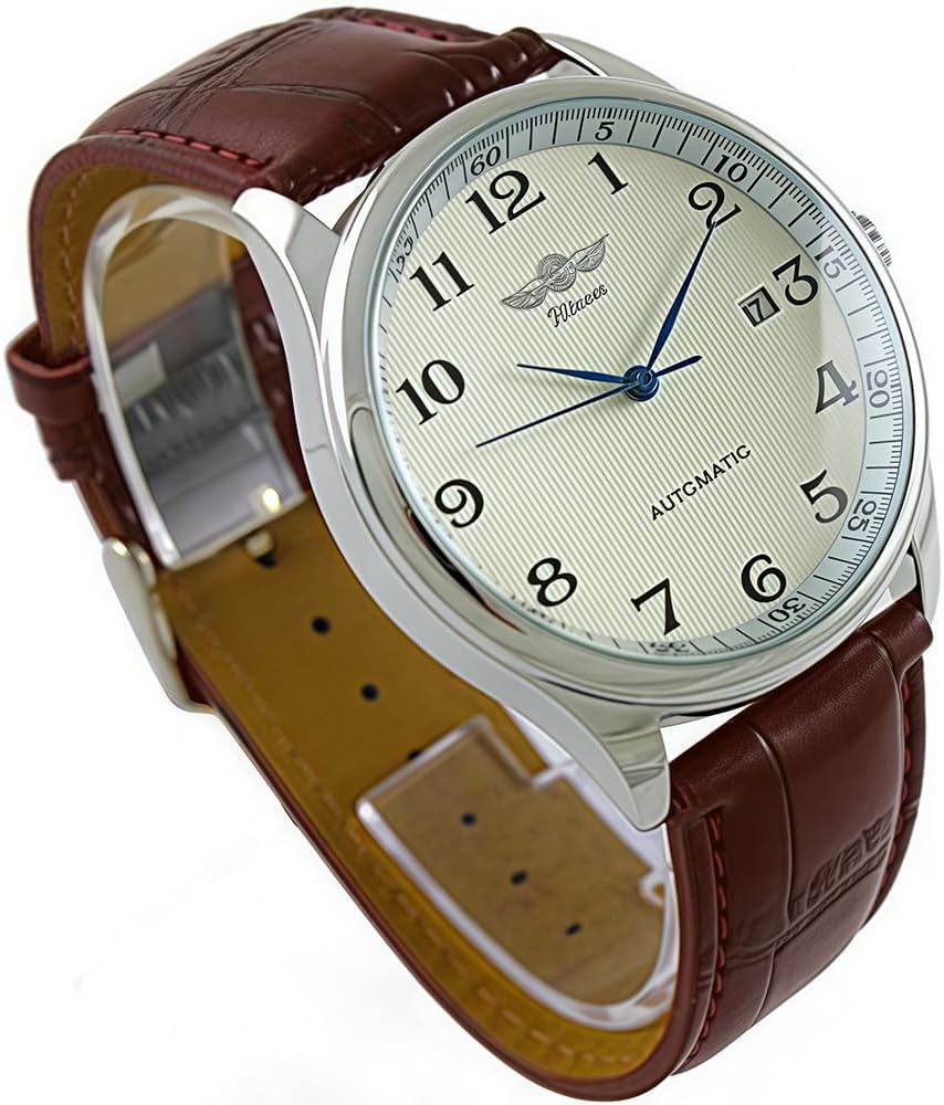 MASTOP Reloj mecánico automático para hombre, de negocios, informal, de cuero, de marca, impermeable, cronógrafo deportivo