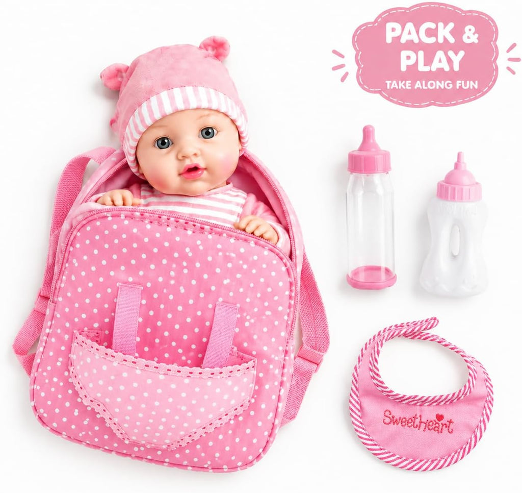 AuntyFey Juego de muñecas de bebé de 12 pulgadas, moisés para muñeca con
