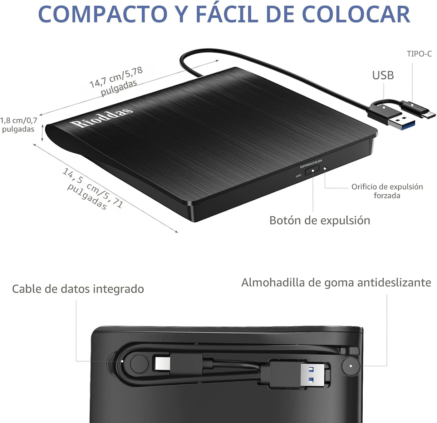 Duplicador de Discos Unidad de DVD Externa USB 3.0 Tipo C CD DVD Po...